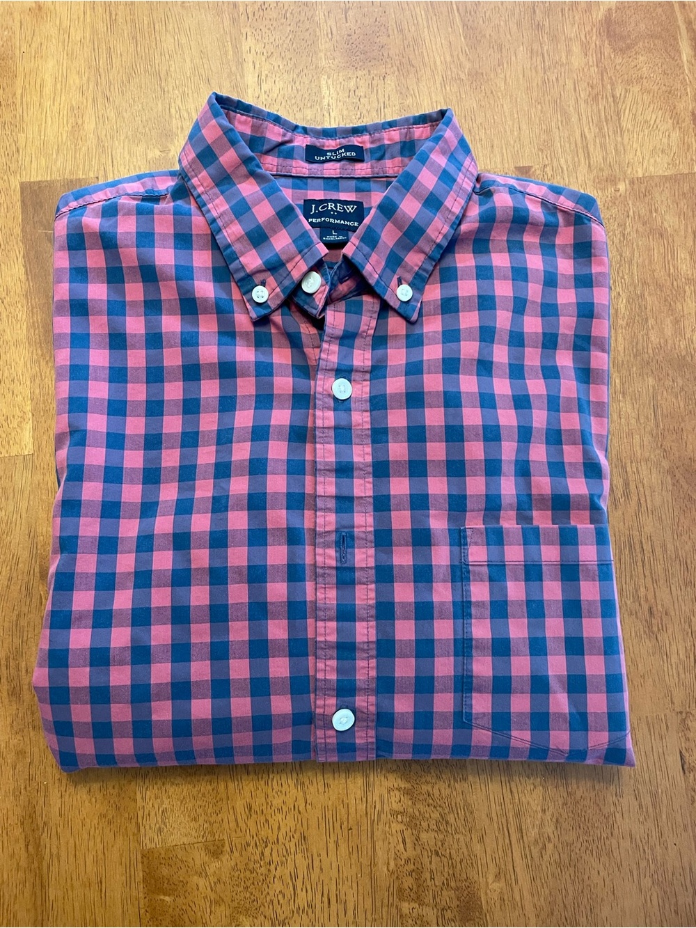 J.Crew Men's Slim Untucked Performance Red and Blue Check Button-Down Shirt L